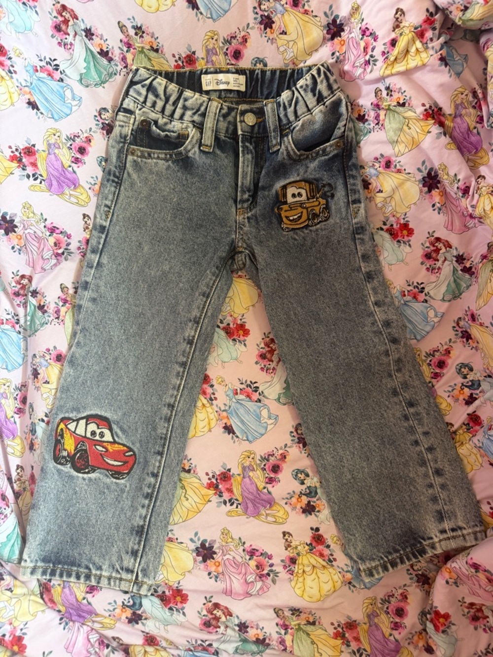 GAP Kids Grey Denim Jeans with Red & Yellow Cars Patches